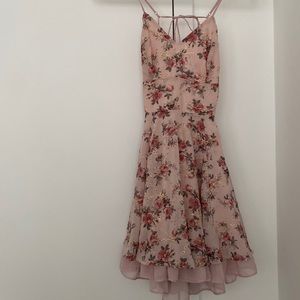 Mini pink floral fit and flare dress